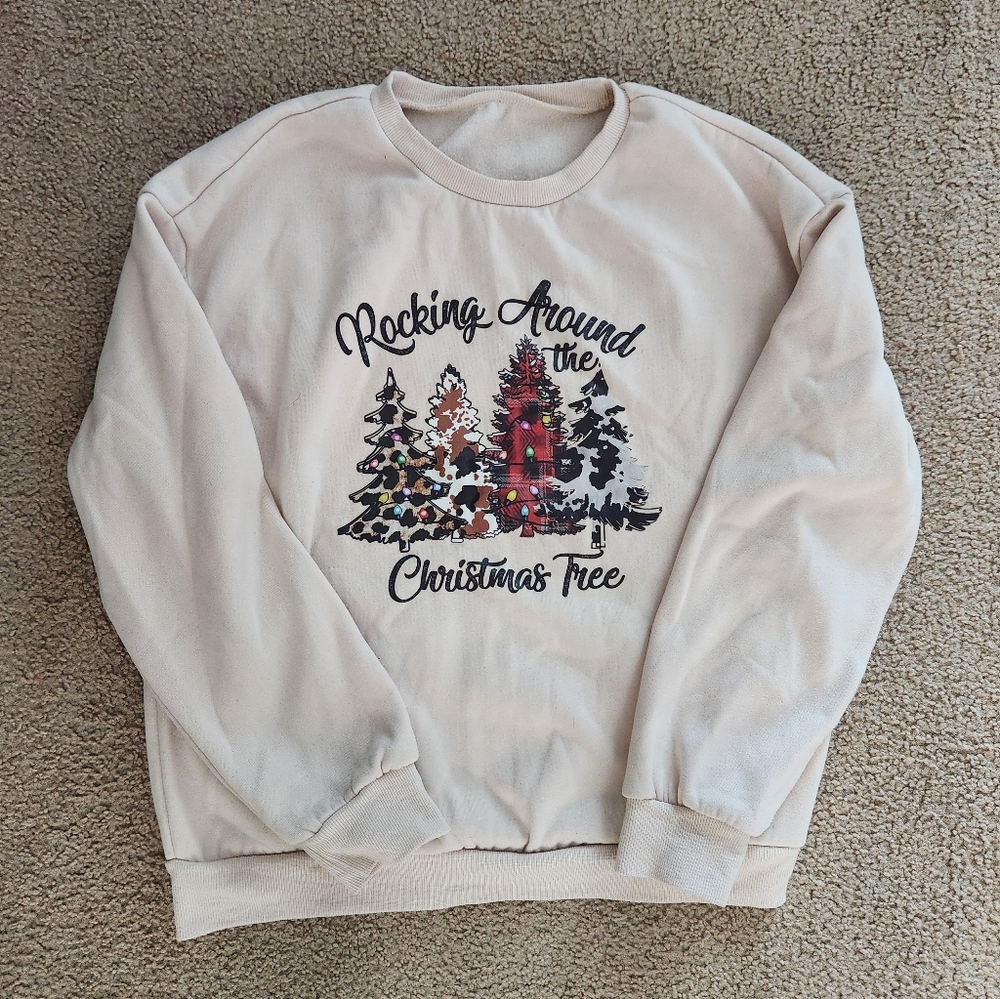 SHEIN Cream Christmas Tree Sweater